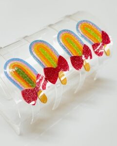Unidade Tiara Picolé Arco íris Brilhos Com laço