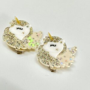 Par Hair Clips Unicórnio Asas - Prata Brilhos Novos